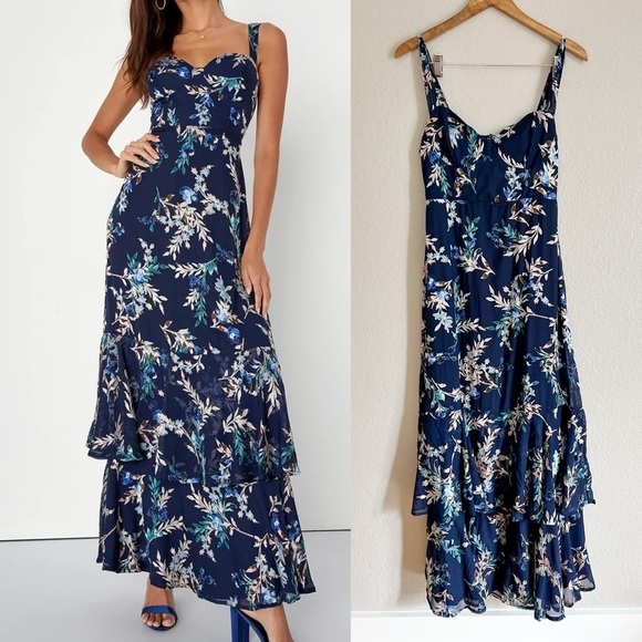 Stunning Sweetness Navy Blue Floral Burnout Maxi Dress - Picture 1 of 9